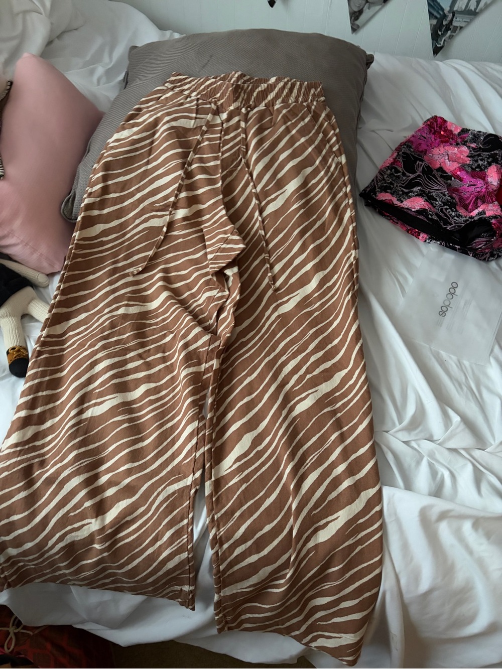 a new day Brown & Cream Zebra-Striped Wide-Leg Pants